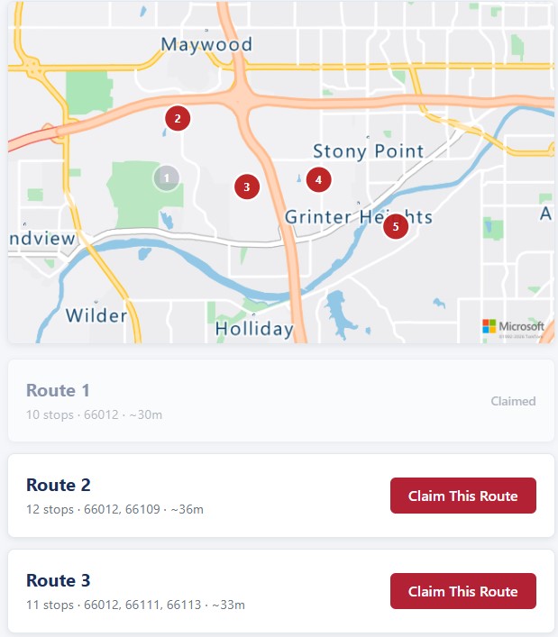 Self-serve route picker with district map
